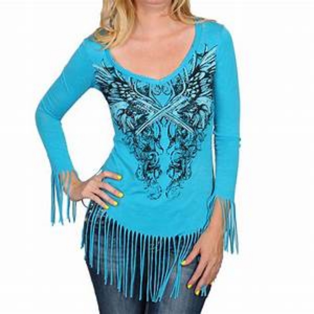ROCK AND ROLL COWGIRL BNWT TURQUOISE TOP Size L